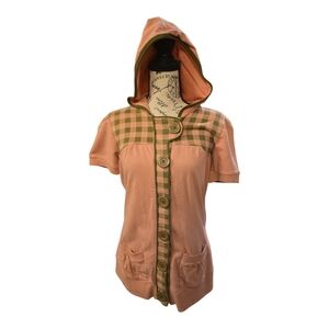 Stylish Pink Plaid Vintage Hooded Top